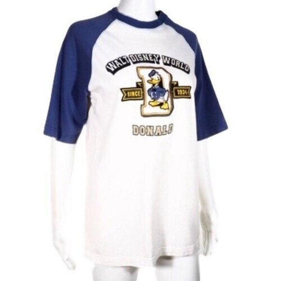 Vintage Walt Disney Small Donald Duck 1934 Baseball Tee Blue Raglan Sleeves - Picture 1 of 10